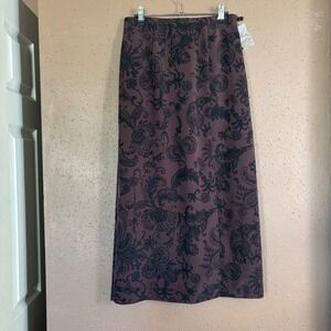 Liz Baker Petite Maxi Skirt 8P black & brown Floral NWT
